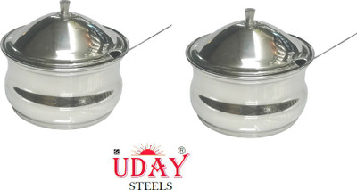 UDAY STEELS Steel Pickle Jar  - 350 ml(Pack of 2, Silver)