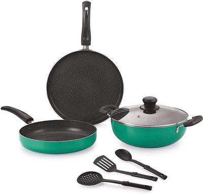 NIRLON New_Greenchef_Granite_Gift_Set Non-Stick Coated Cookware Set(PTFE (Non-stick), Aluminium, 5 - Piece)