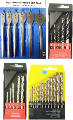 Qualigen set 5pc wood 5pc masonry 6pc flat wood and 13pc hss bit (Pack of 4)