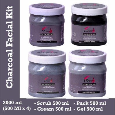 I TOUCH HERBAL Charcoal Facial Kit - Scrub 500 ml + Cream 500 ml + Gel 500 ml + Pack 500 ml -( Pack Of 4 x 500 ml )(4 x 500 ml)