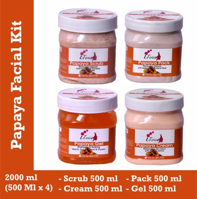 I TOUCH HERBAL Papaya Facial Kit - Scrub 500 ml + Cream 500 ml + Gel 500 ml + Pack 500 ml -( Pack Of 4 x 500 ml )(4 x 500 ml)