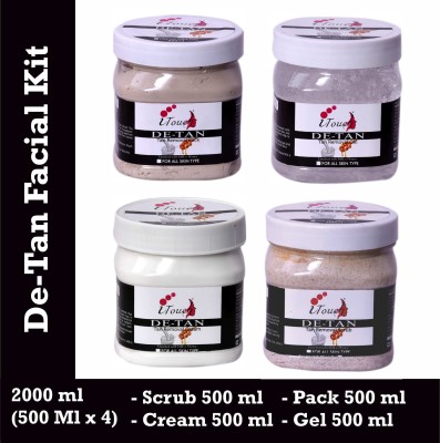 I TOUCH HERBAL De-Tan Facial Kit - Scrub 500 ml + Cream 500 ml + Gel 500 ml + Pack 500 ml -( Pack Of 4 x 500 ml )(4 x 500 ml)