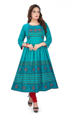 top by Fashion Women Printed Anarkali Kurta(Light Green)