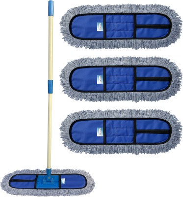 Livronic Wet and Dry Cotton Floor Mop with 4 Feet Long Handle with 360 Degree Movement which Allows You to Clean Every Corners Easily with 3 Extra microfiber refill (Head 18-Inch Large) Blue Color (Set of 1 with 3 Extra Refill ) Wet & Dry Mop(Blue)