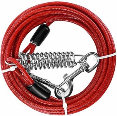 Woofy Heavy Duty Vinly Coated Aircraft Steel Cable Tie Out Cable for Dog up to 125 Pound, 20-Feet 30 cm Dog Chain Leash(Red)