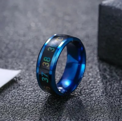Crazy Fashion Combo of Temperature Ring Blue + Silver Color (Size 20) Stainless Steel Titanium Plated Ring Set