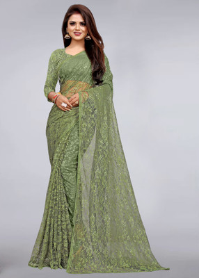 CARRYOX Self Design Bollywood Net Saree(Green)