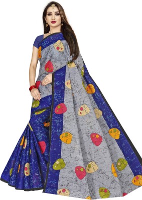 TAMAIRA FASHION Printed Bollywood Pure Cotton Saree(Blue, Grey)