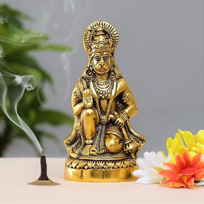 Chhariya Crafts Metal Hanuman ji Murti / Bajrangbali Murti Idol Decorative Showpiece  -  16.5 cm(Metal, Gold)
