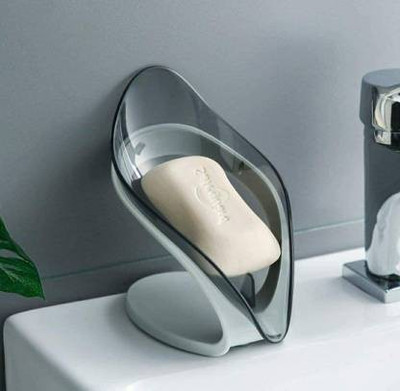 SUHRAD ENTERPRISE Plastic Leaf Shape Soap Box Self Draining Bathroom Soap Holder, Leafology Decorative Drainage Soap Dish, Bar Soap Holder with Draining Tray(gray)