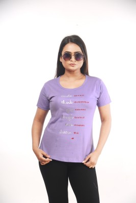 Pride Fashion House Typography Women Round Neck Purple T-Shirt