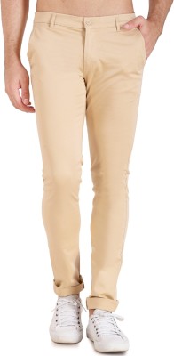 ELANHOOD Slim Fit Men Cream Trousers