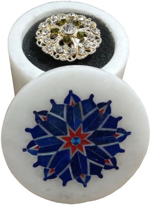 Qadri Handicrafts Handcrafted White Marble Exclusive with inlay Work. ( Size - 2 x 2 inch Round ) Multipurpose Box Vanity Box(Multicolor)