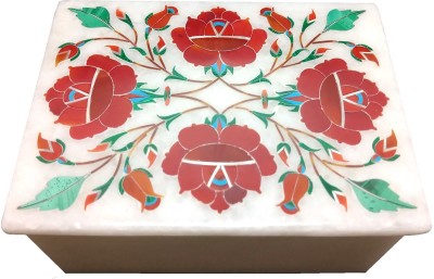 Qadri Handicrafts Handmade Marble jewelry Box with inlay work. ( Size - 3 x 4 inch ) Jewelry box Vanity Box(White)