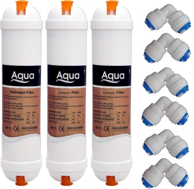 AQUALIQUID RO Aqua 2Pcs Carbon Filter + Sediment Filter Inline with 6 Connector for Water Filter Ro Solid Filter Cartridge(0.05, Pack of 9)
