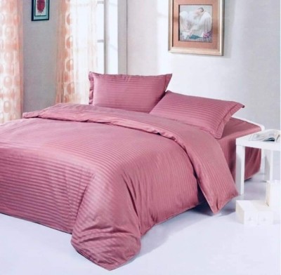 JMT 144 TC Cotton King Striped Flat Bedsheet(Pack of 1, Pink)