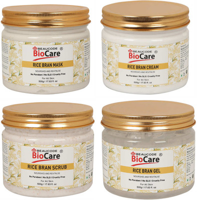 BEAUCODE BioCare Rice Bran Face and Body Mask And Gel & scrub & Cream-Pack of-4 (500g)(4 Items in the set)