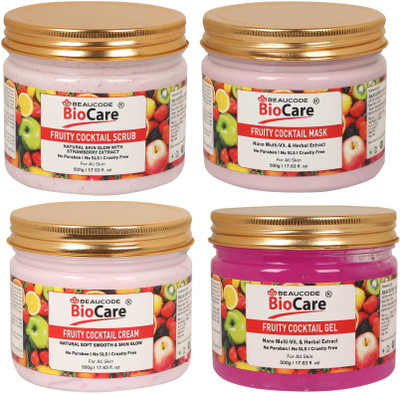 BEAUCODE BioCare Fruity Cocktail Face And Body Scrub And Gel & Cream & Mask Pack of-500gX4(4 Items in the set)