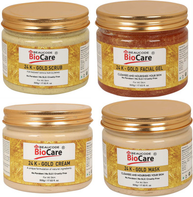 BEAUCODE BioCare 24K-Gold Facial Kit For Women & Men For All Skin Types(4 x 500 ml)