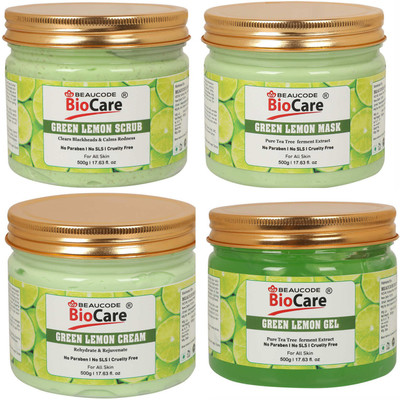 BEAUCODE BioCare Green Lemon Face And Body Gel & Cream & Mask & Scrub Pack of-500gx4(4 Items in the set)