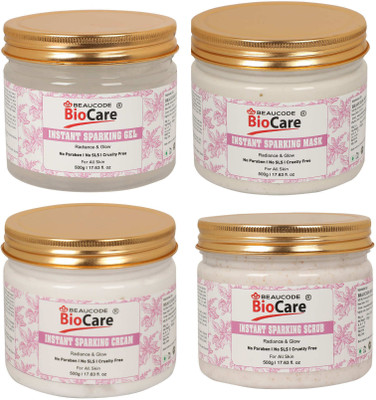 BEAUCODE BioCare Instant Sparking Face And Body Scrub And Gel & Mask & Cream Pack of-500gx4(4 Items in the set)
