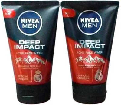 NIVEA Men , Deep Impact Acne With Himalayan Rock Salt (PACK OF 2) Face Wash(200 g)