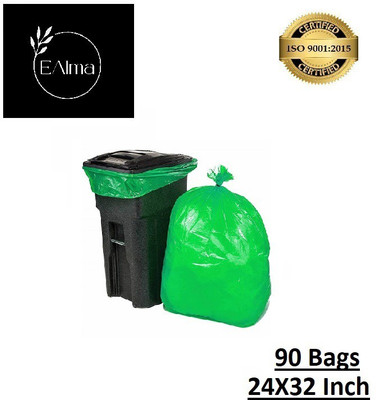 EAlma Biodegradable Trash Bags/Dustbin Garbage Bags For Home/Office & Kitchen, Green, 6 Rolls(90 Bags), 24X32 Large 20 L Garbage Bag  Pack Of 90(90Bag )