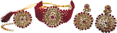 Sheetal Metal, Stone Gold-plated Gold, Maroon Jewellery Set(Pack of 1)