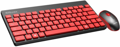 Portronics Key2-A Combo of Multimedia Wireless Keyboard & Mouse, Compact Light-Weight for PCs, Laptops and Smart TV, Black Wireless Laptop-size Multi-device Keyboard Compatible with Desktop, Laptop, Mac(Black & Red)