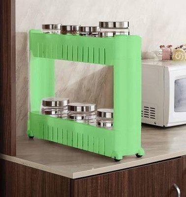 MECHON 2 Tier Kitchen Trolley, Easy-To-Move Slide Out Shelf Slim Rack Green Plastic Kitchen Trolley(DIY(Do-It-Yourself))