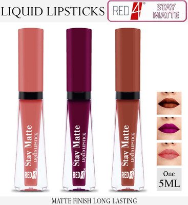 RED4 Color Sensational Stay Matte Liquid Lipsticks combo pack set 3(voilet skin brown beige, 15 ml)