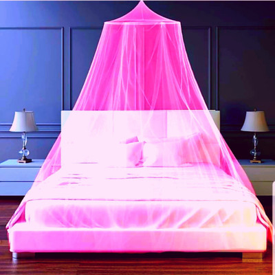 Grants Polyester Adults Washable Round Ceiling Hanging Double Bed , Polyester Foldable Mosquito Net(Pink, Ceiling Hung)