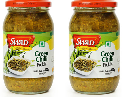 SWAD Delicious Green Chilli Pickle/ Hari Mirchi Achar Green Chilli Pickle(2 x 400 g)