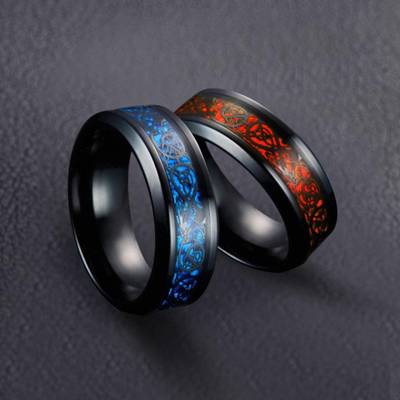 Dragon Celtic Inlay Polish Finish Steel Ring Stainless Steel Titanium Plated Ring Stainless Steel, Metal, Tungsten Cubic Zirconia Titanium, Silver, Platinum Plated Ring