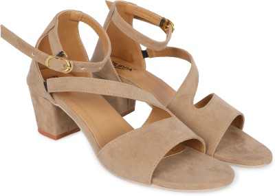 MESHVA Women Heels(Beige , 8)