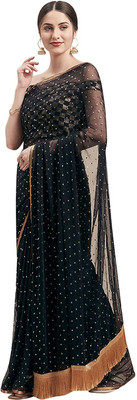 Prutha Fashions Self Design Bollywood Chiffon Saree(Black)