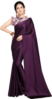 DHYANOM Solid/Plain Bollywood Satin Saree(Purple)