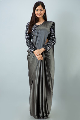 MURLIENTRPRISE Solid/Plain Banarasi Jacquard, Cotton Silk Saree(Silver)