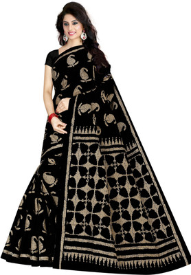 TAMAIRA FASHION Printed Bollywood Pure Cotton Saree(Black)