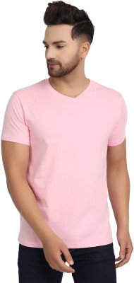ESPARTO Solid Men V Neck Pink T-Shirt