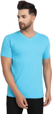 ESPARTO Solid Men V Neck Blue T-Shirt