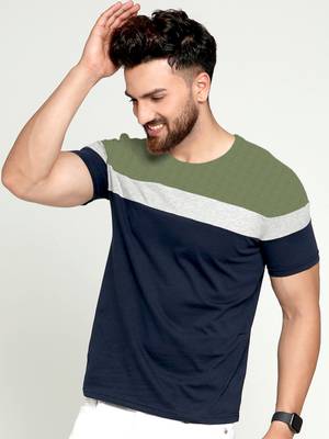 AUSK Color Block Men Round Neck Green, Blue, Grey T-Shirt