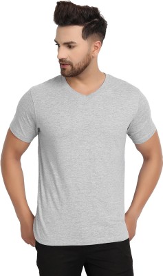ESPARTO Solid Men V Neck Grey T-Shirt