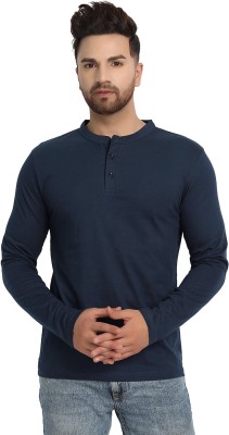 ESPARTO Solid Men Henley Neck Dark Blue T-Shirt