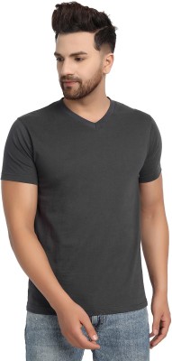 ESPARTO Solid Men V Neck Grey T-Shirt