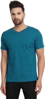 ESPARTO Solid Men V Neck Blue T-Shirt