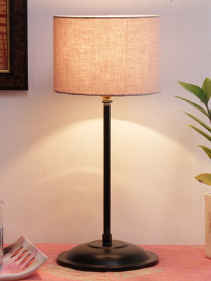 Devansh Grey cotton shade lamp with black base Table Lamp(41 cm, Grey)