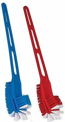 SBTs Plastic Toilet Brush - Double Side Bathroom Cleaner Hockey Brush - 2 Pieces with Holder(Multicolor)