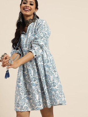 Shae by SASSAFRAS Women Ethnic Dress White, Blue Dress