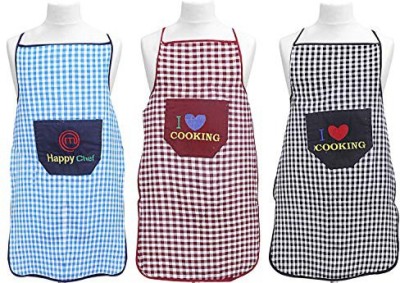 KUBER INDUSTRIES Cotton Home Use Apron - Free Size(Blue, Maroon, Black, Pack of 3)